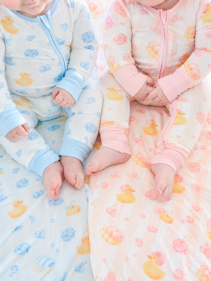 Bubble Duckies Blue Convertible Bamboo Zip Romper