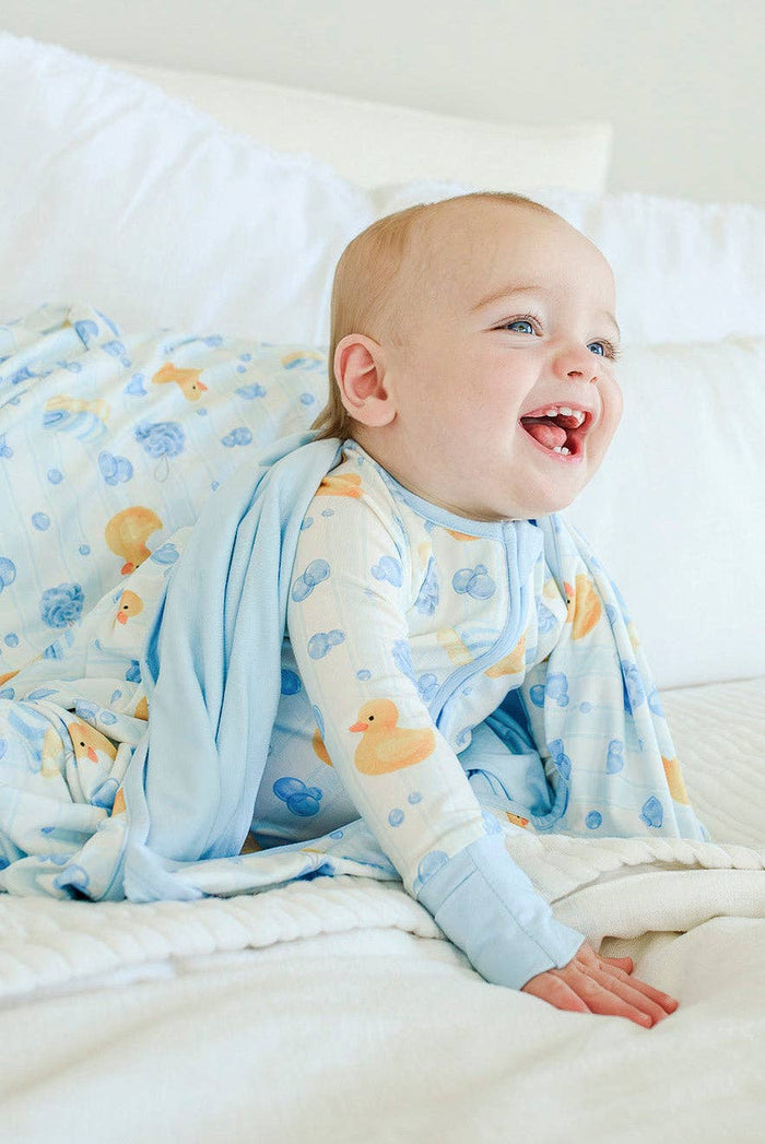 Bubble Duckies Blue Convertible Bamboo Zip Romper