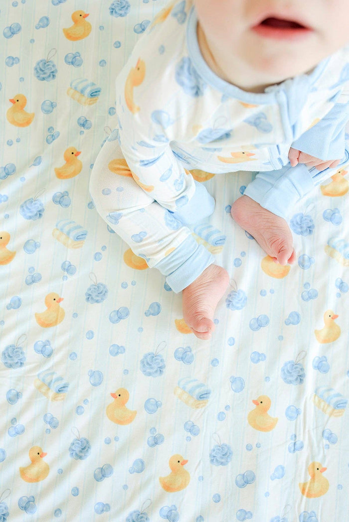 Bubble Duckies Blue Convertible Bamboo Zip Romper