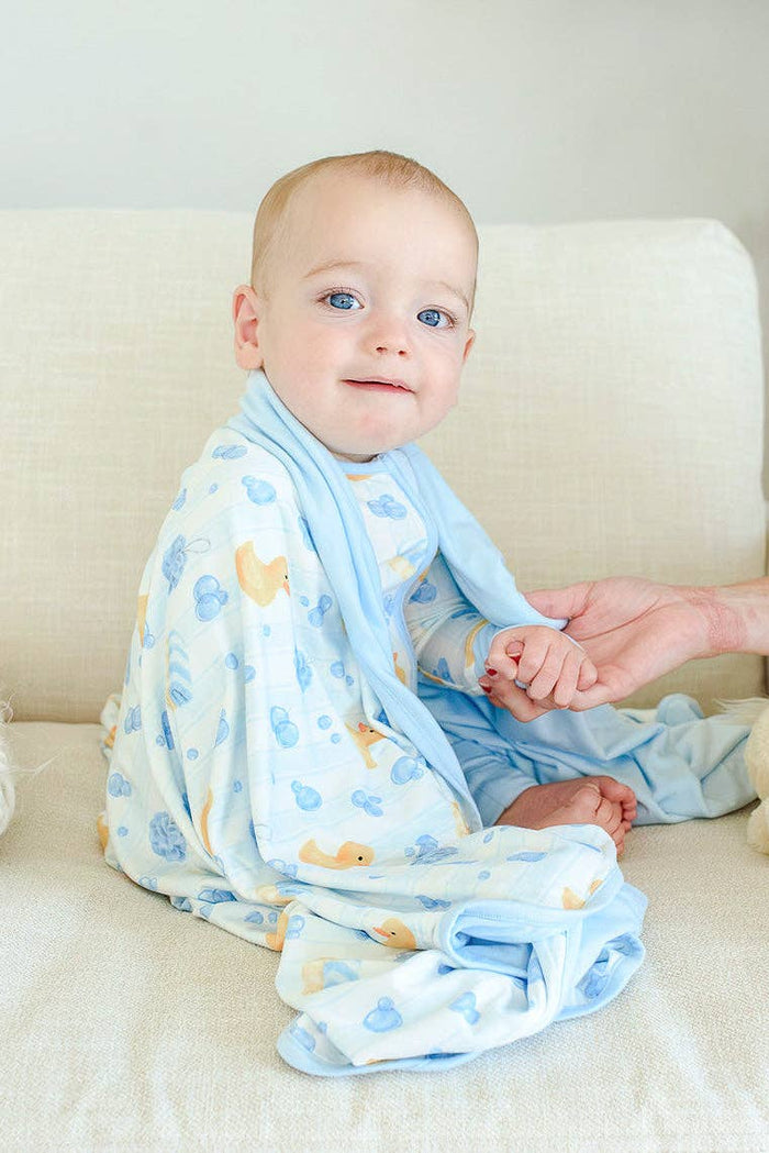 Bubble Duckies Blue Convertible Bamboo Zip Romper