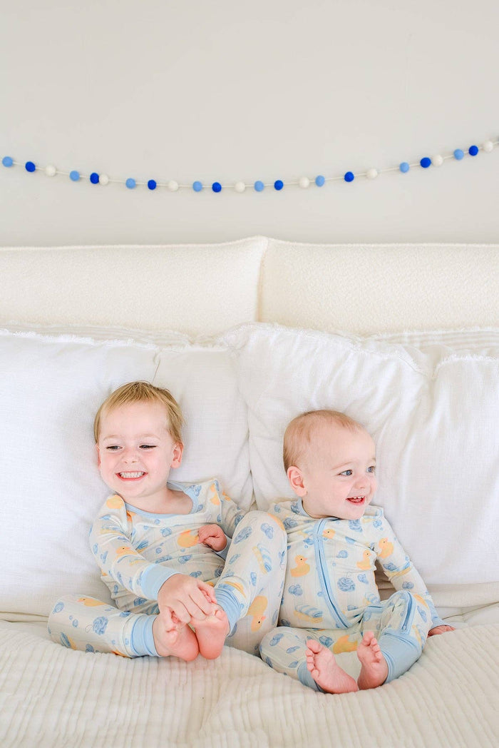 Bubble Duckies Blue Convertible Bamboo Zip Romper