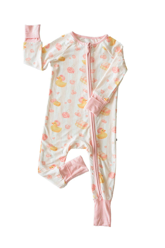 Bubble Duckies Pink Convertible Bamboo Zip Romper
