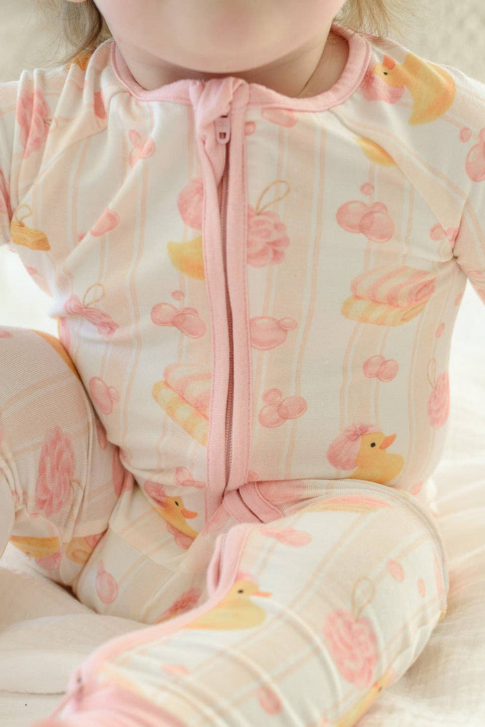 Bubble Duckies Pink Convertible Bamboo Zip Romper
