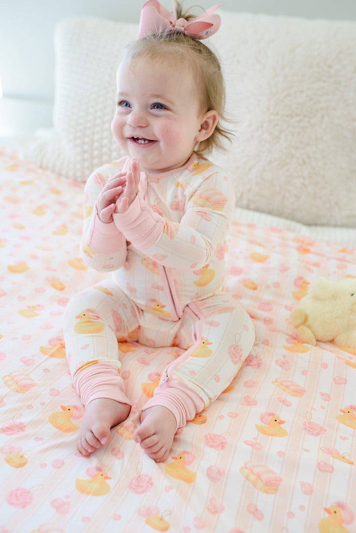 Bubble Duckies Pink Convertible Bamboo Zip Romper