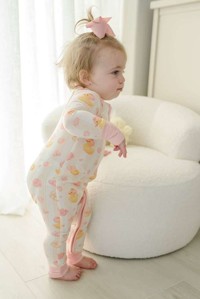 Bubble Duckies Pink Convertible Bamboo Zip Romper