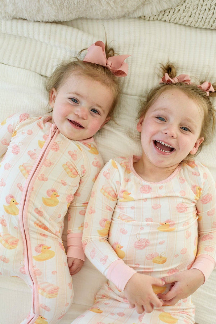 Bubble Duckies Pink Convertible Bamboo Zip Romper