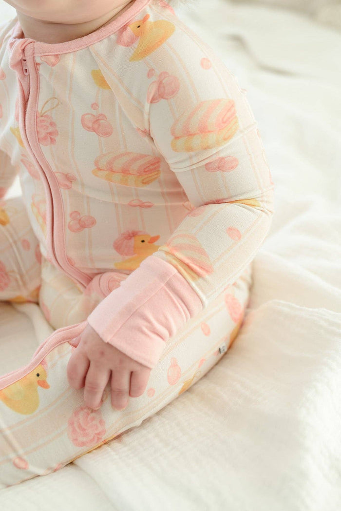 Bubble Duckies Pink Convertible Bamboo Zip Romper