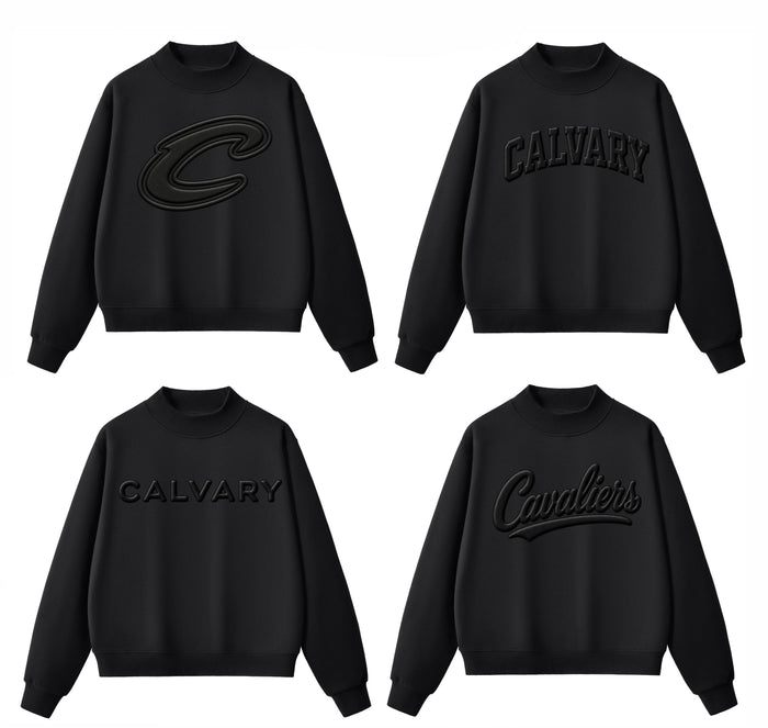 Calvary 3D Black Puff Mock Neck Sweatshirt
