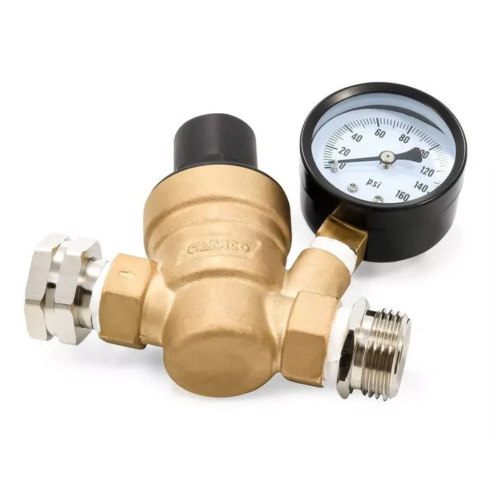 Brass Camco Adjustable Water Pressure Regulator 40058 - Three Quarter View | United RV Parts
