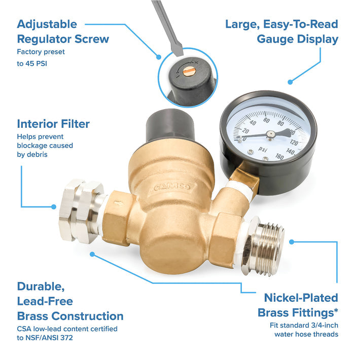 Brass Water Pressure Regulator - Feature Callouts Diagram | United RV Parts