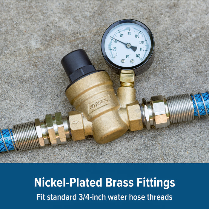 Brass Water Pressure Regulator - Installed with Hose Connection | United RV Parts