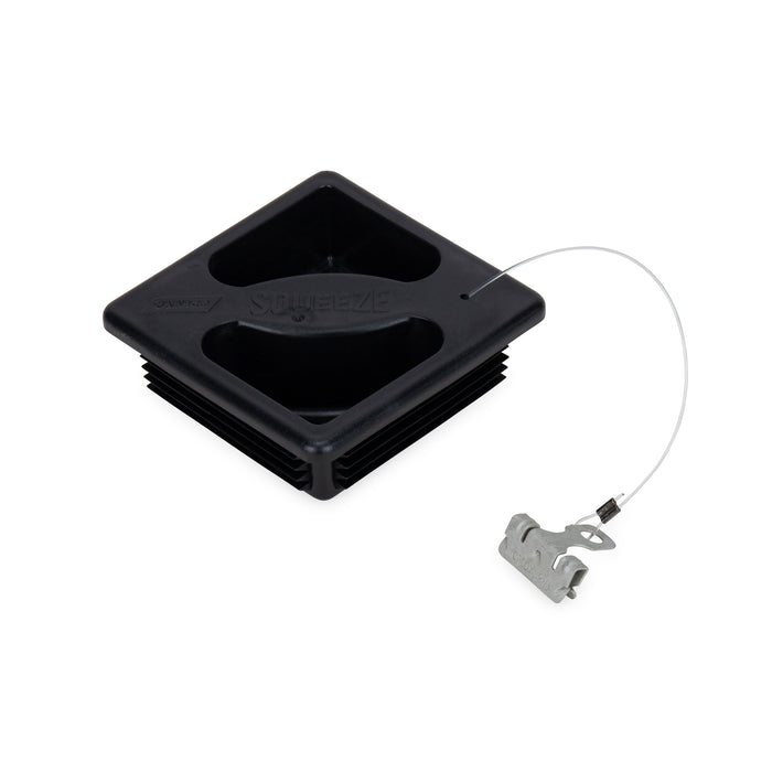 Black Camco RV Bumper Cap with Saver Cable - Angled View | United RV Parts