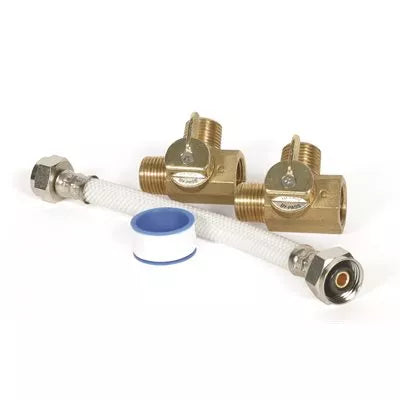Brass RV Water Heater By-Pass Kit with Flex Hose and Valves - Flat Lay | United RV Parts