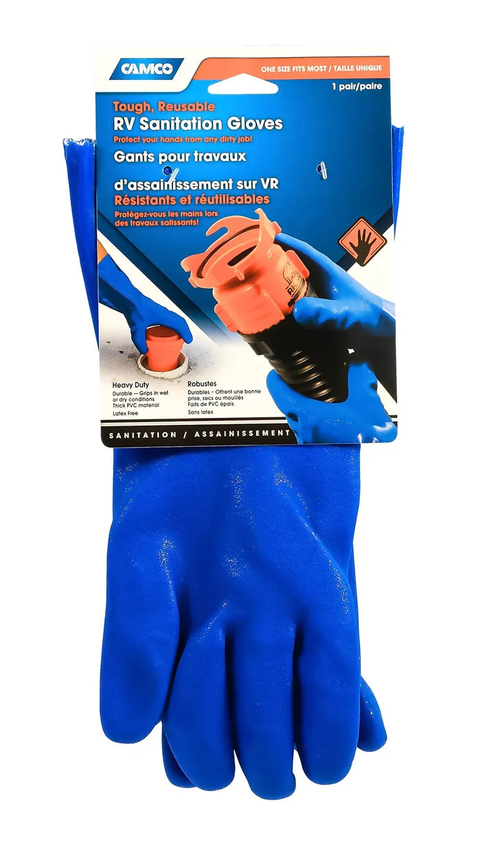 Blue Camco Reusable RV Sanitation Gloves 40287 Package - Front View | United RV Parts