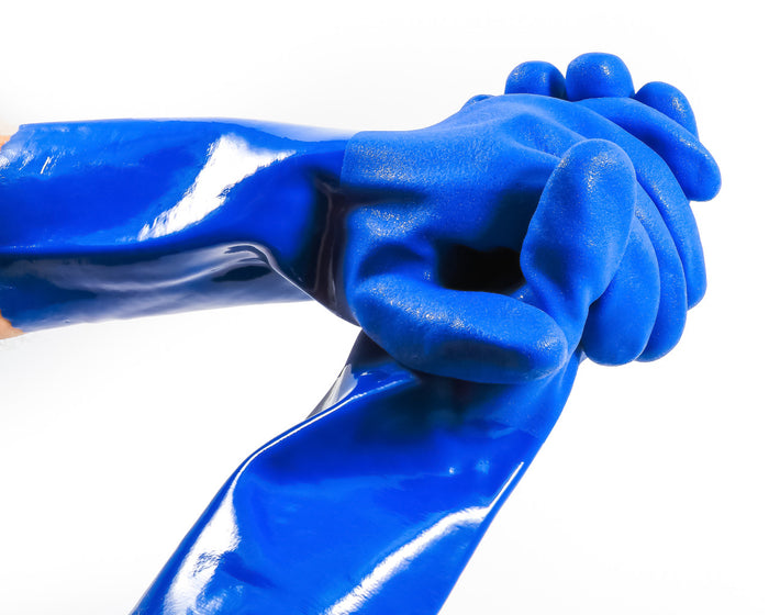 Blue Rubber RV Sanitation Gloves - Grip Detail Close-up | United RV Parts