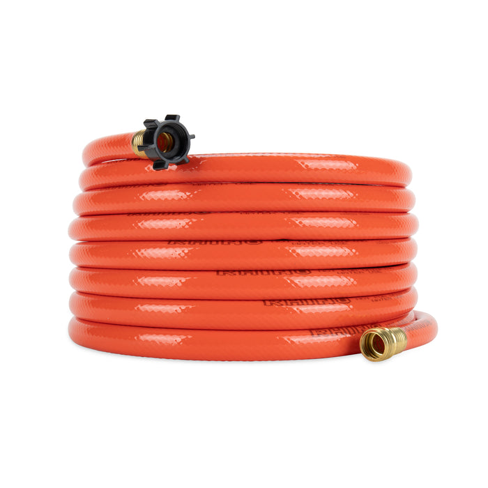 Orange RV Clean Out Hose with Brass Fittings - Coiled Side View | United RV Parts