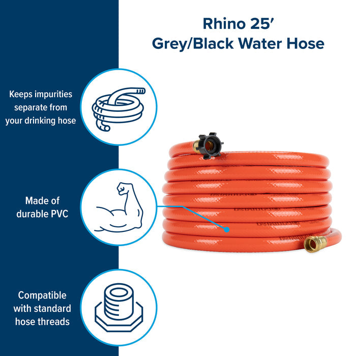 Orange Camco Rhino Grey Black Water Tank Hose Features | United RV Parts
