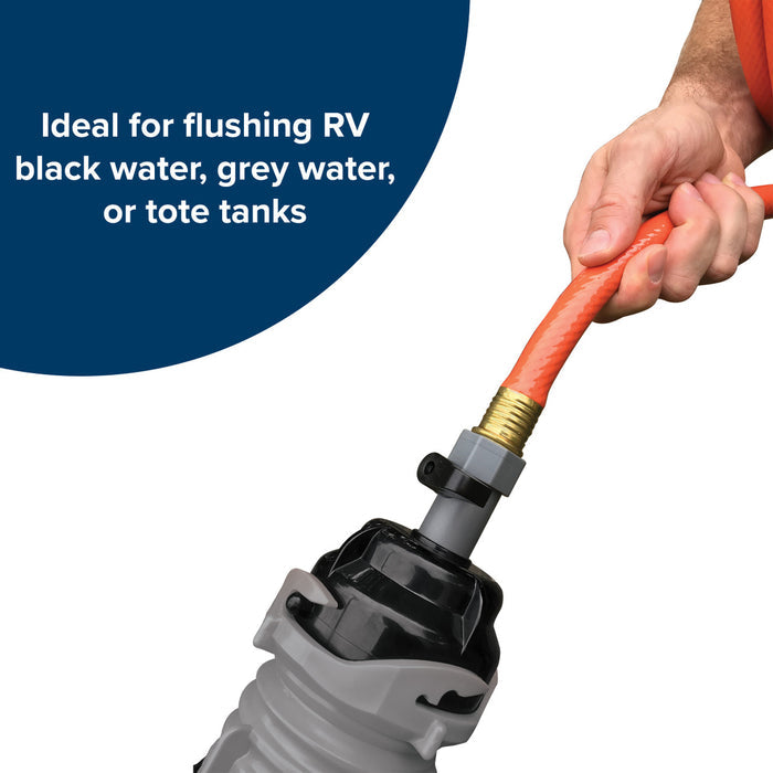 RV Water Hose Connected to Black Water Tank Valve - In Use | United RV Parts