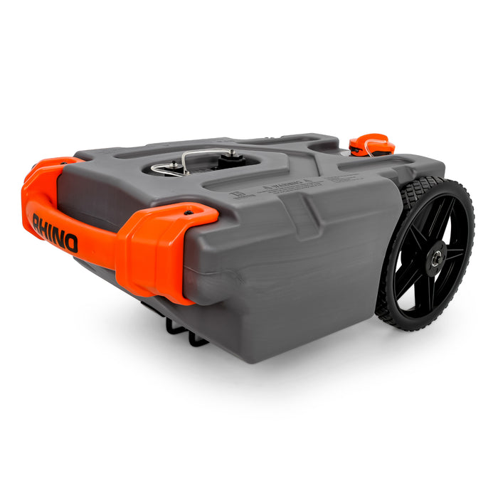Grey Camco Rhino Portable Waste Tank - Side View with Wheels | United RV Parts