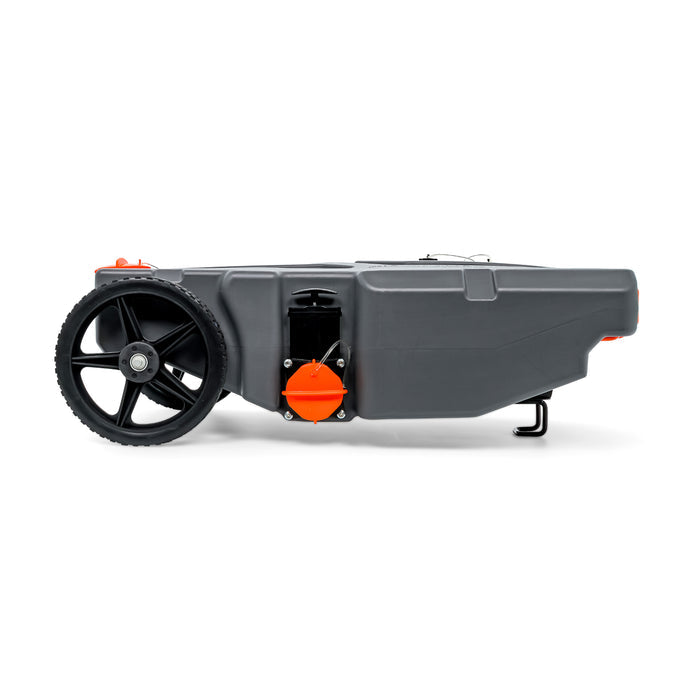 Grey Camco Rhino Portable RV Waste Tank - Side Profile with Orange Valve | United RV Parts