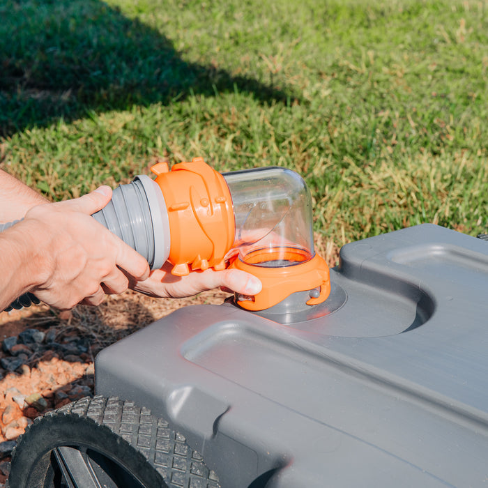 Orange Clear Sight Gauge Installation on Rhino Tank - Close Up Detail | United RV Parts