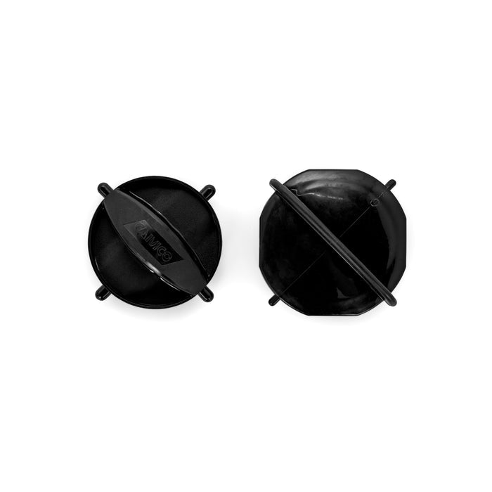 Black RV Sewer Hose End Caps - Top View Cross Design | United RV Parts