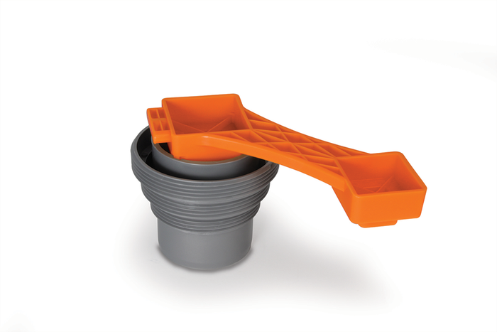 Orange RhinoFLEX Wrench on Gray Threaded Sewer Adapter - 4-in-1 Function | United RV Parts
