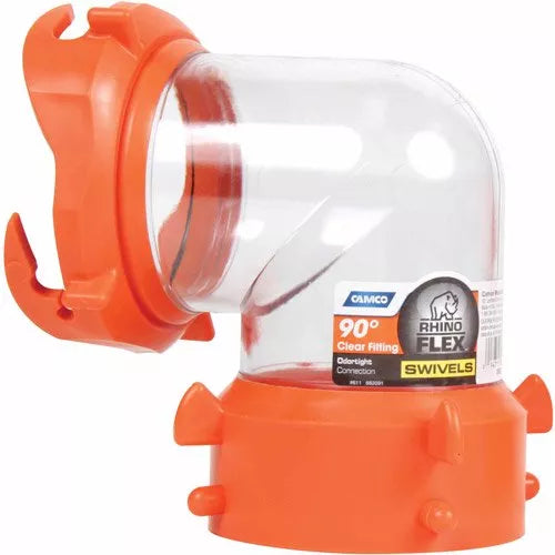 Clear Camco RhinoFLEX 90 Degree Sewer Hose Fitting 39857 - Product View | United RV Parts