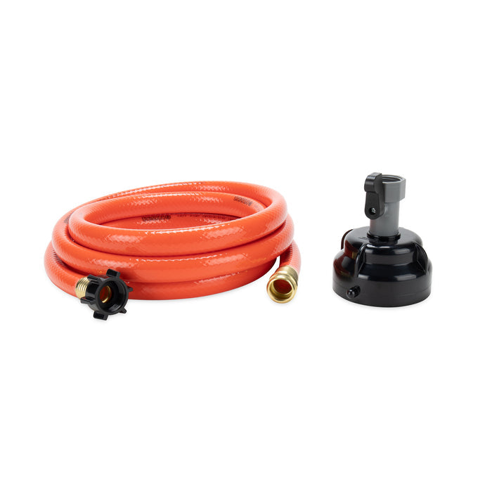 Orange RhinoFLEX Clean Out Hose Kit with Black Rinser Cap - Components Separated | United RV Parts