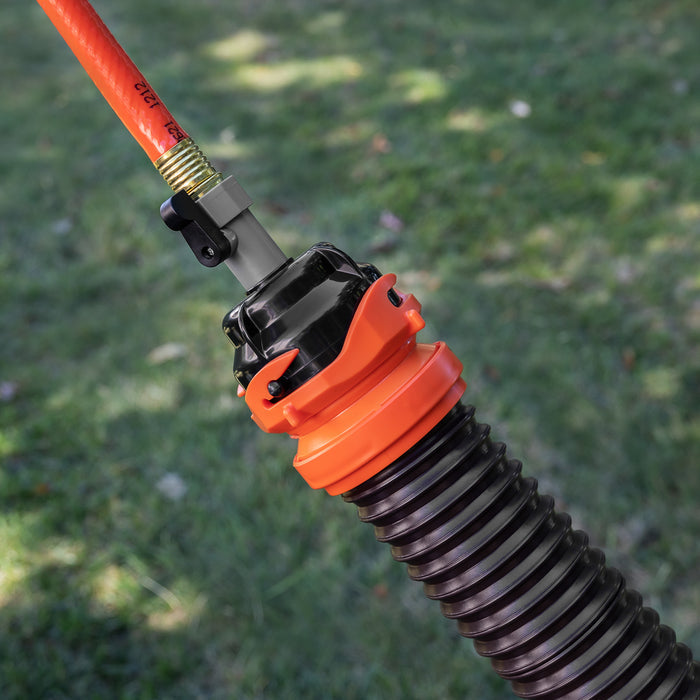 Orange RV Clean Out Hose with Black Corrugated Sewer Hose - Connection Detail | United RV Parts