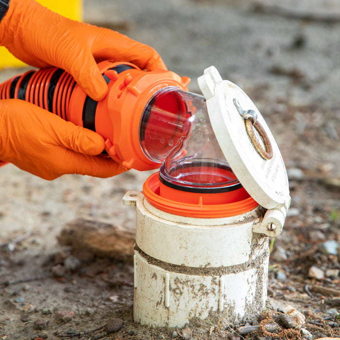 RV Sewer Hose Elbow Connected to Dump Station - Installation View | United RV Parts