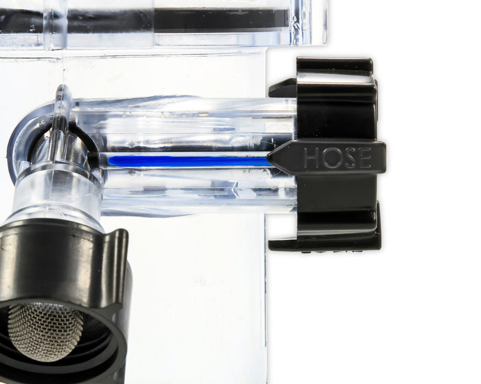 Camco Dual Flush Hose Port Close-Up Detail with Blue Flow Indicator - Valve On Position | United RV Parts