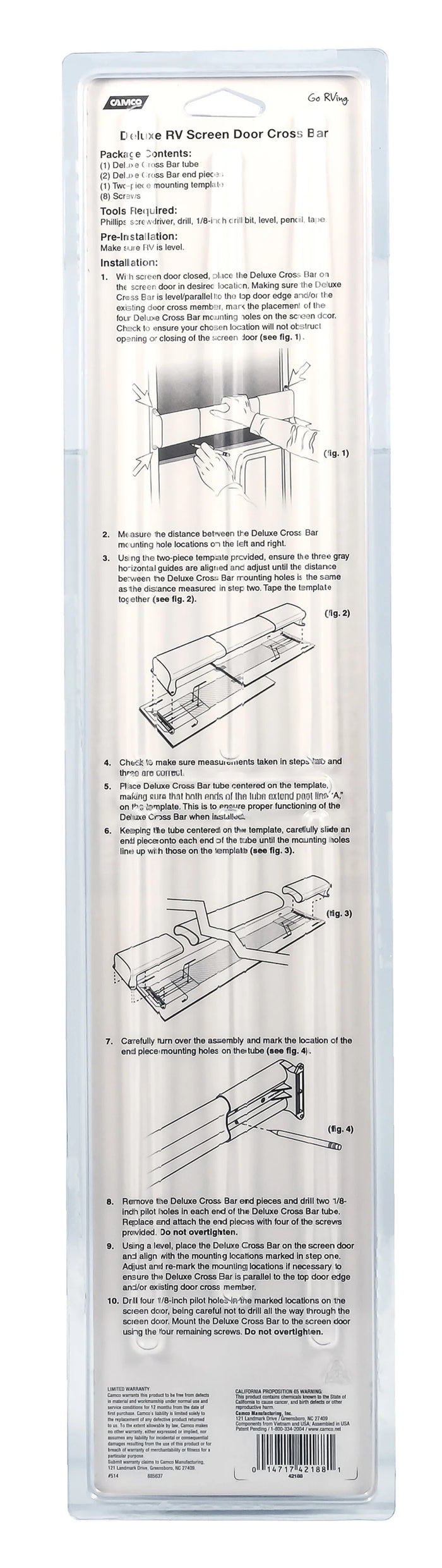 Camco RV Screen Door Cross Bar 42188 - Installation Instructions Back Panel | United RV Parts