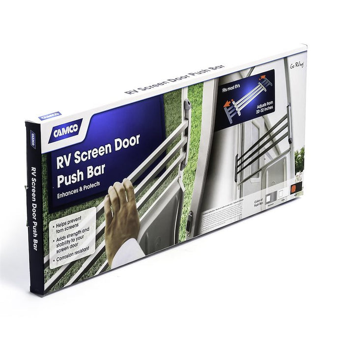 Camco RV Screen Door Push Bar 43976 Retail Packaging - Angled View | United RV Parts