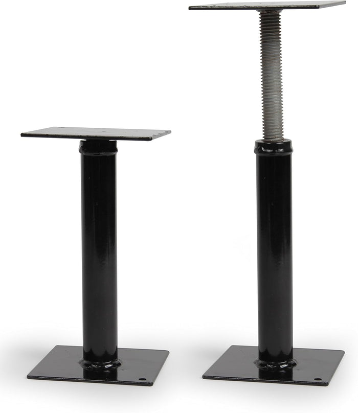 Black Powder-Coated Steel RV Step Brace - Collapsed and Extended Comparison View | United RV Parts