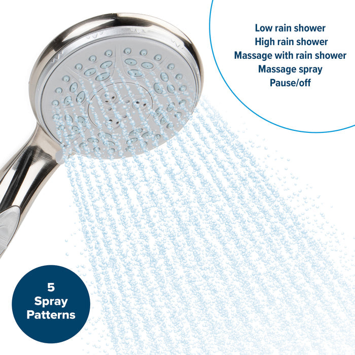 Chrome Camco RV Handheld Shower Head Spraying 5 Patterns - Rain and Massage Modes | United RV Parts