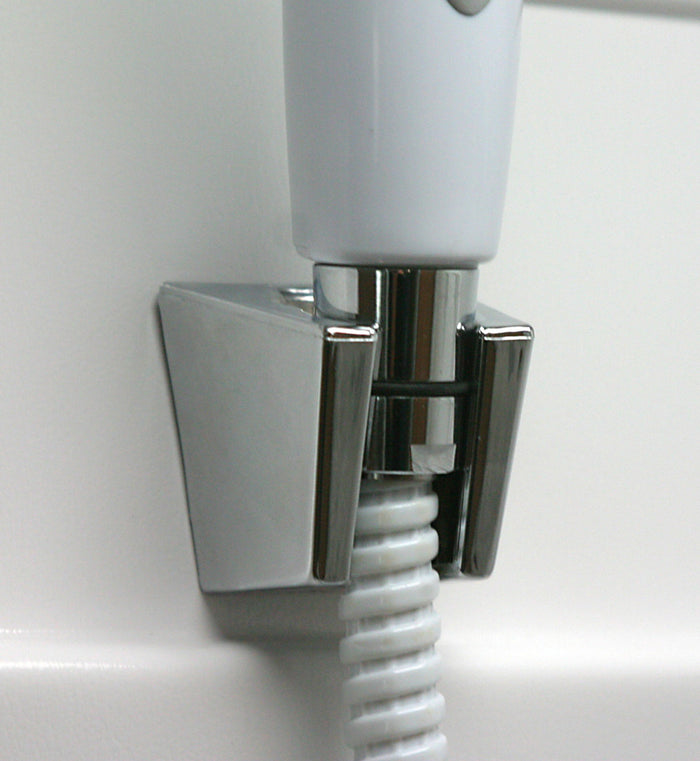 Camco 43718 Chrome 2-Position RV Shower Head Mount Installed on Wall - Close-Up Detail | United RV Parts