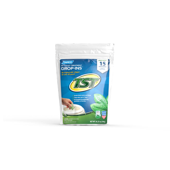 Camco TST Drop-Ins RV black water tank treatment 15-pack resealable bag - Front View | United RV Parts