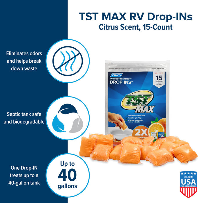 TST MAX RV Black Tank Treatment Features - Infographic View | United RV Parts