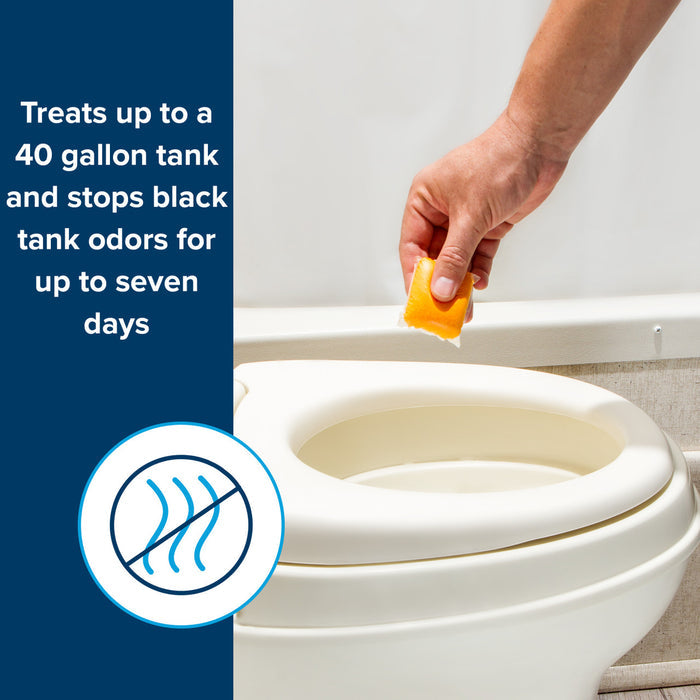 Hand Dropping Orange TST Pod into RV Toilet - Usage Demonstration | United RV Parts