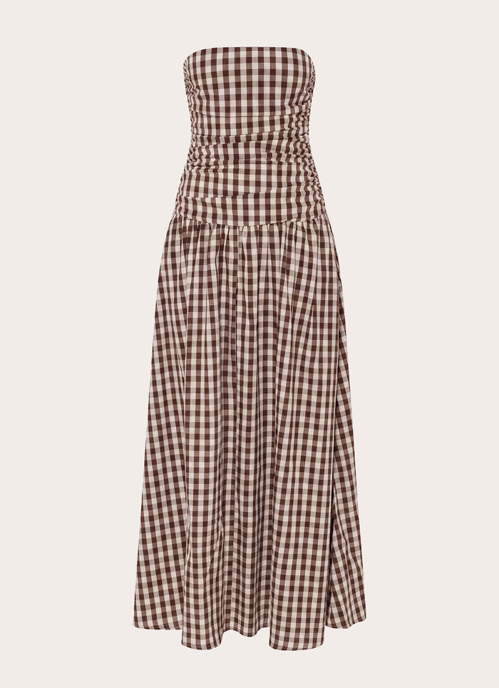 Carmel Maxi Dress - Brown Gingham