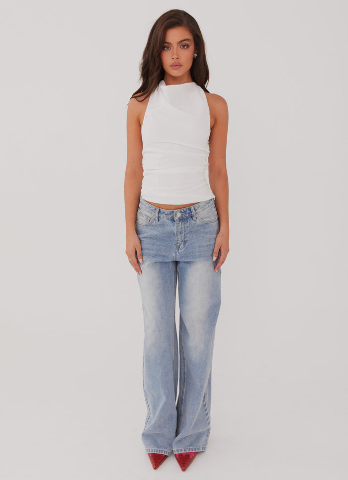 Womens Cloud Whisper Linen Top in the colour White in front of a light grey background