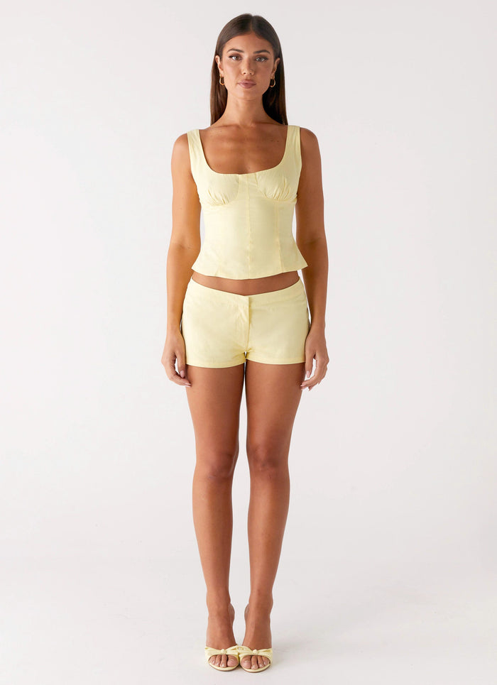 Coastline Cotton Micro Mini Shorts - Yellow