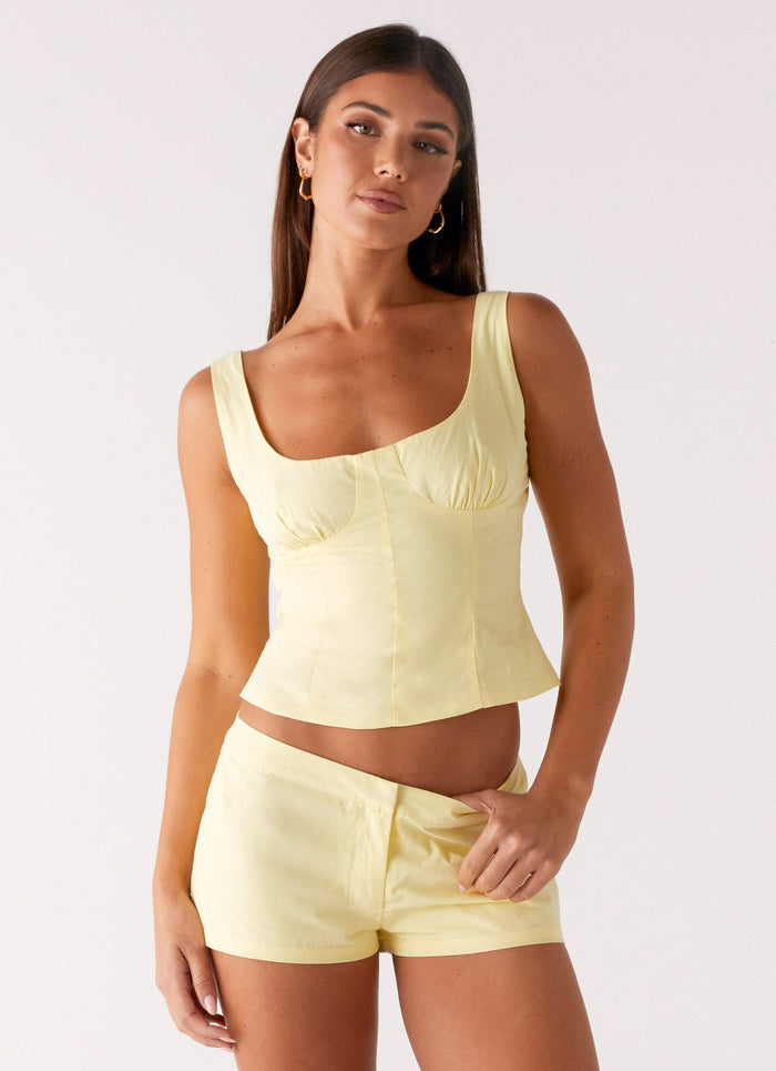 Coastline Cotton Micro Mini Shorts - Yellow
