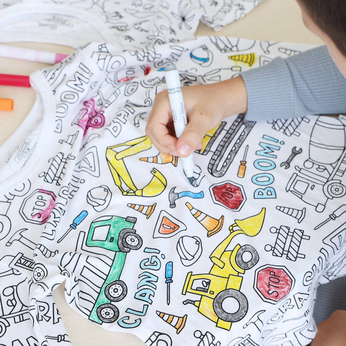 Colorable Construction Zone Pajama Set