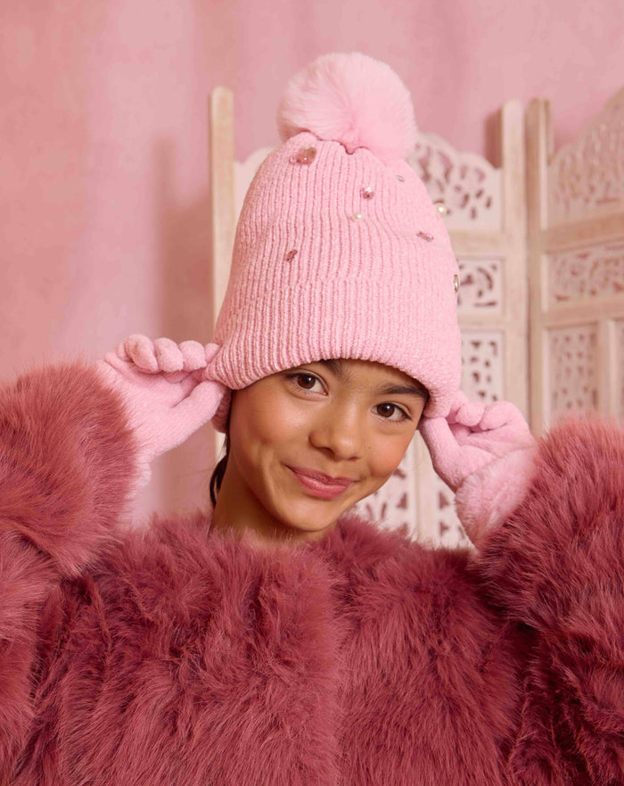Crystal Heart Hat + Glove Set