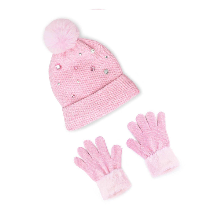 Crystal Heart Hat + Glove Set