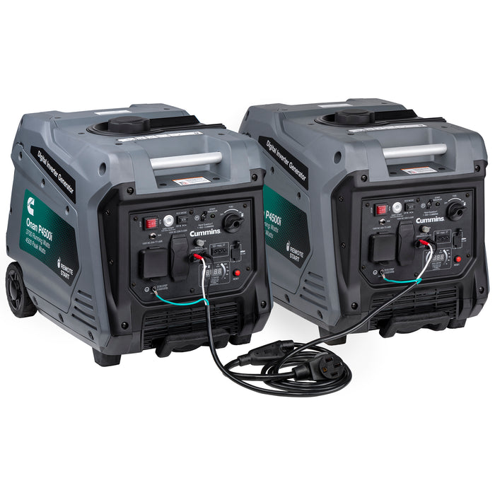Two Cummins Onan P4500i Generators with 50A Parallel Cable - Side View | United RV Parts