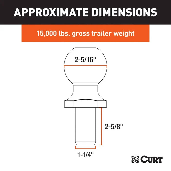 Curt 40030 Hitch Ball Dimensions Chart - 2-5/16 Inch Diameter | United RV Parts