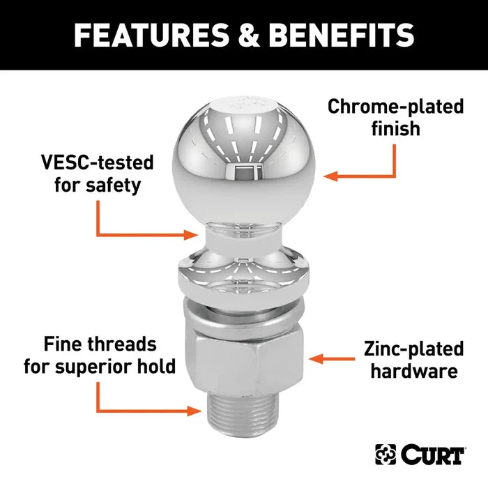 Curt 40030 Features & Benefits Diagram - Chrome Plated Hitch Ball | United RV Parts